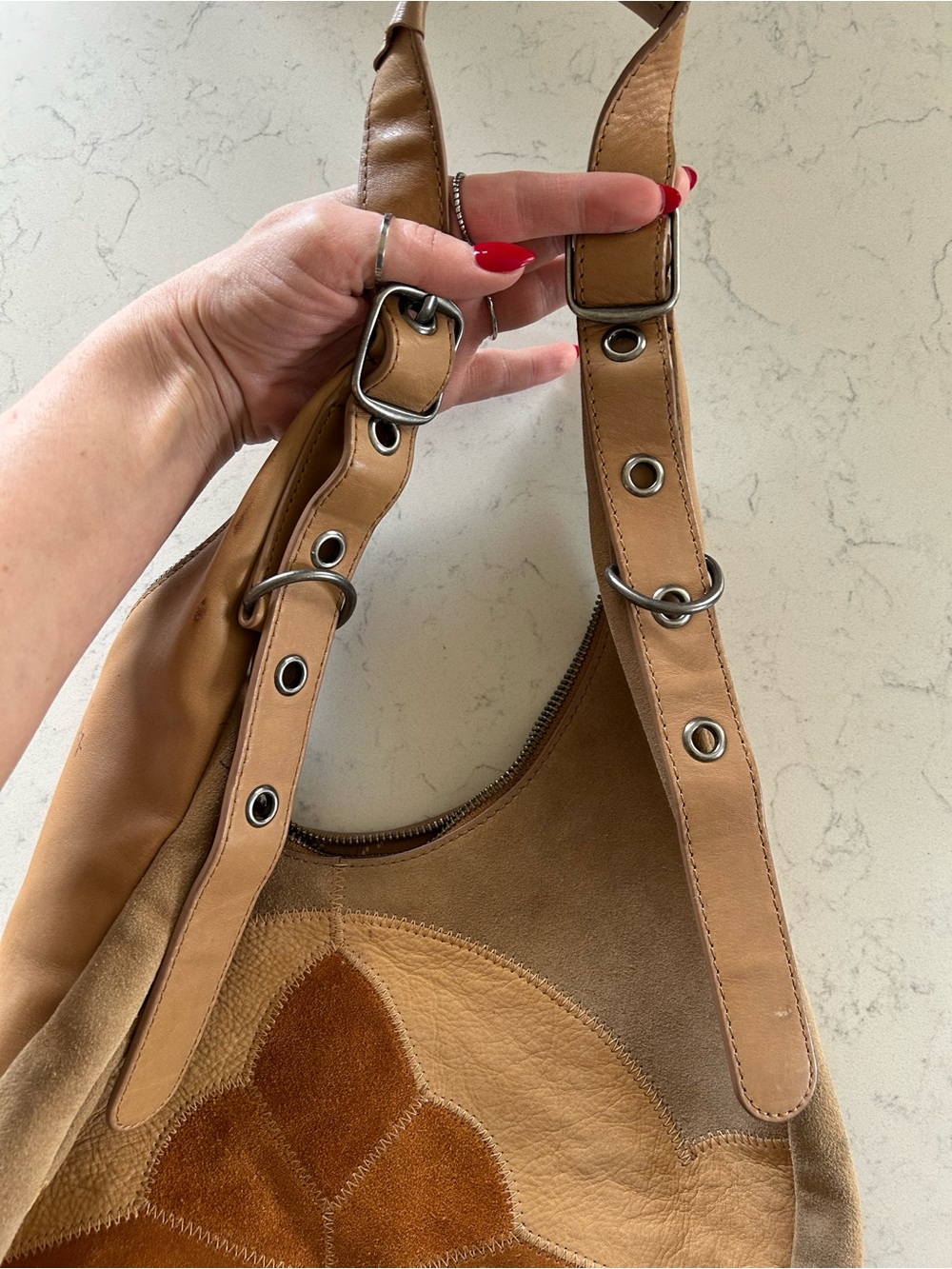 RARE Vintage Lucky Brand Patchwork Hobo Shoulder OR Crossbody Leather & Suede - Picture 5 of 16